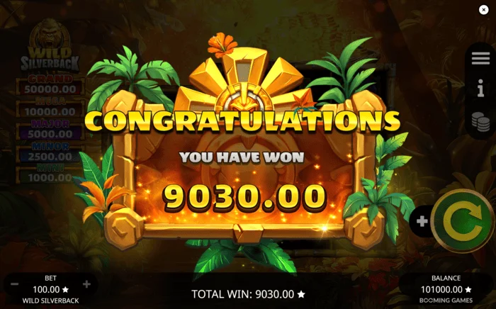 Wild Silverback - jumla ya ushindi wa mwisho kwa raundi ya Free Spins